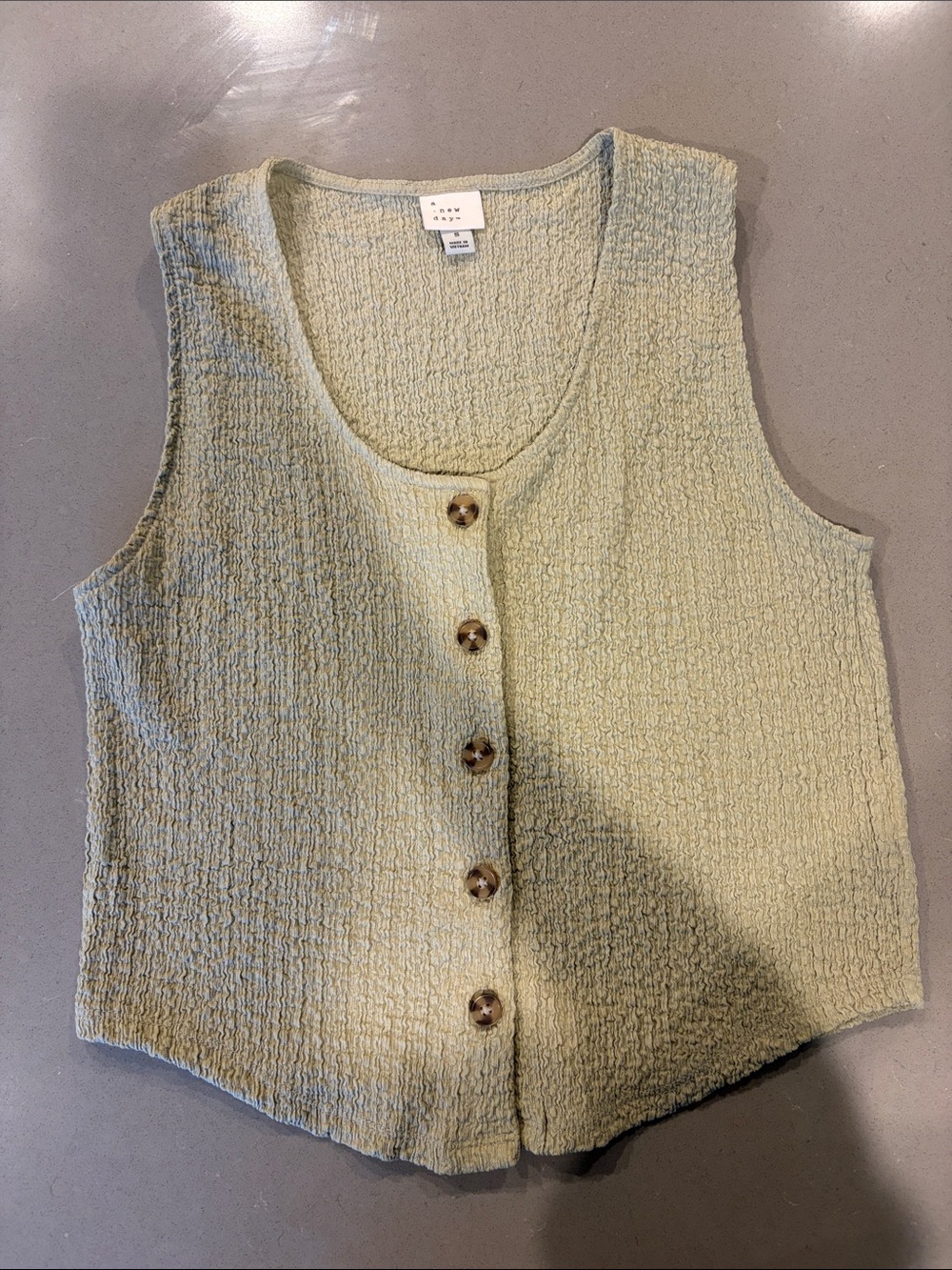 a new day Light Sage Textured Button Tank Top